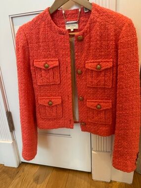 Ted Baker London Coral Pink Tweed Cropped Jacket